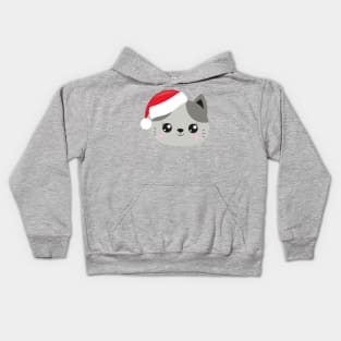 Christmas Cat, Cute Cat, Santa Hat, Cat With Hat Kids Hoodie